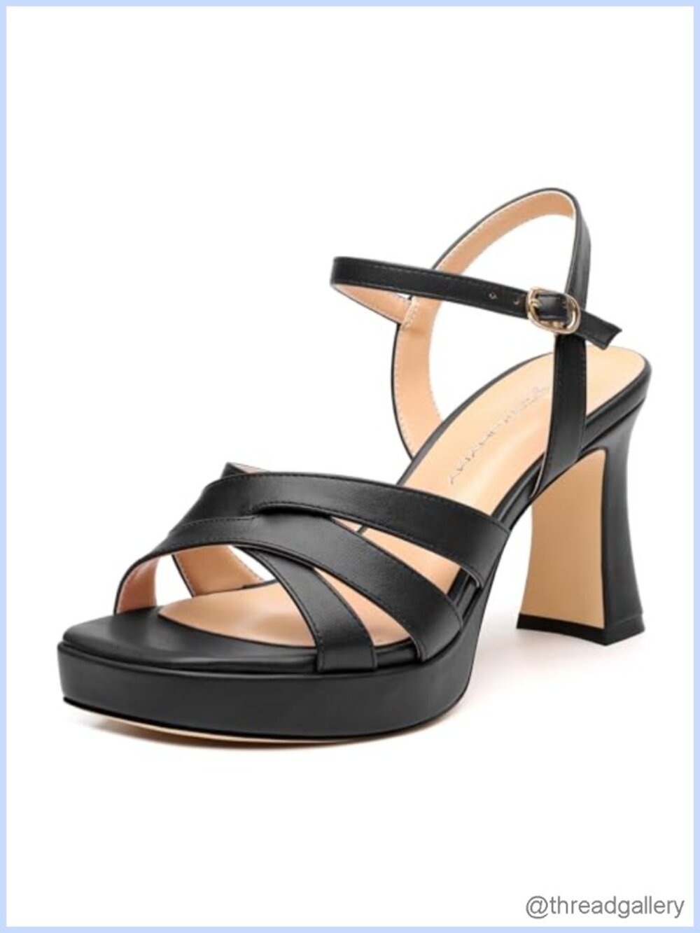 Women's Square Toe Platform Block Heel Sandals 3.3 inch Ankle Strap